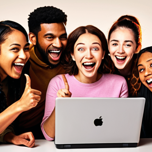 **A group of diverse people gathered around a laptop, excitedly pointing at a crowdfunding website displaying a project reaching its funding goal. Focus on expressions of joy and community.  Warm, inviting lighting.  Style: Digital illustration, vibrant colors.** (Captures the sense of community, achievement, and excitement around a successful crowdfunding campaign).